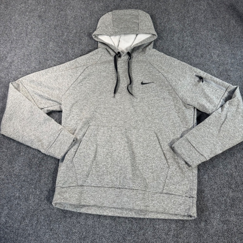 Nike Therma-FIT Grey Heather Pullover Hoodie Mens Medium Sleeve Zip Pocket
